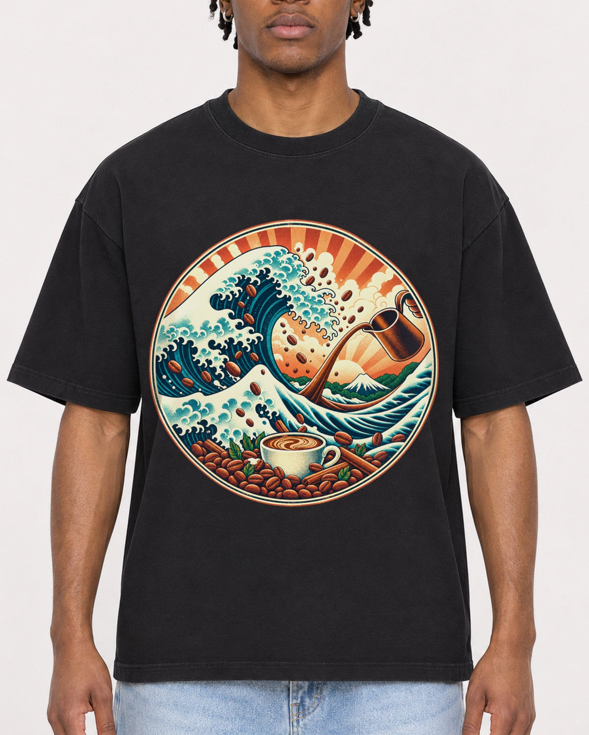 Mockup Boxy Heavyweight Tee Black male close-up 05