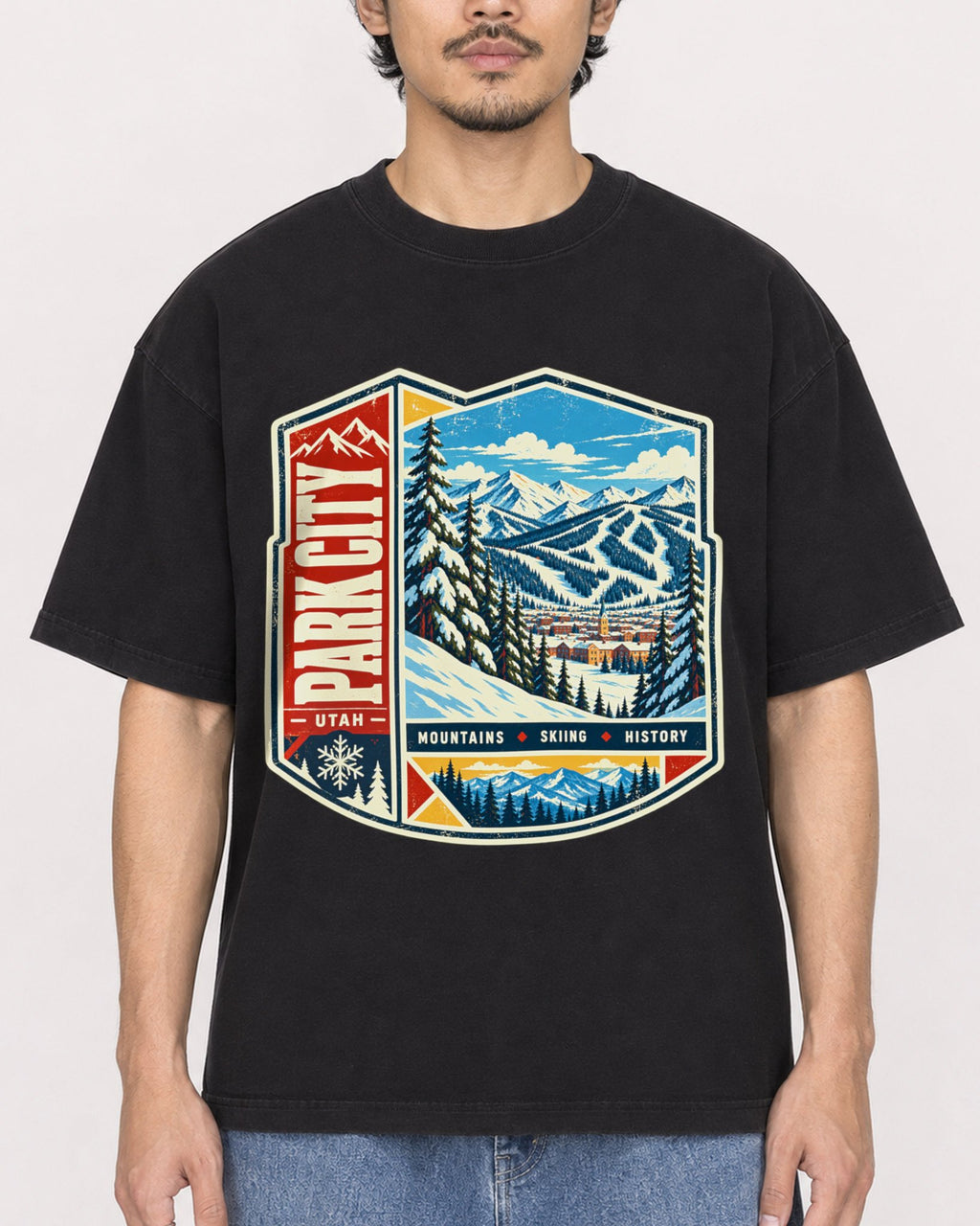 Mockup Boxy Heavyweight Tee Black male close-up 02