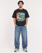 Mockup Boxy Heavyweight Tee Black male full-body 02