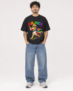 Mockup Boxy Heavyweight Tee Black male full-body 42