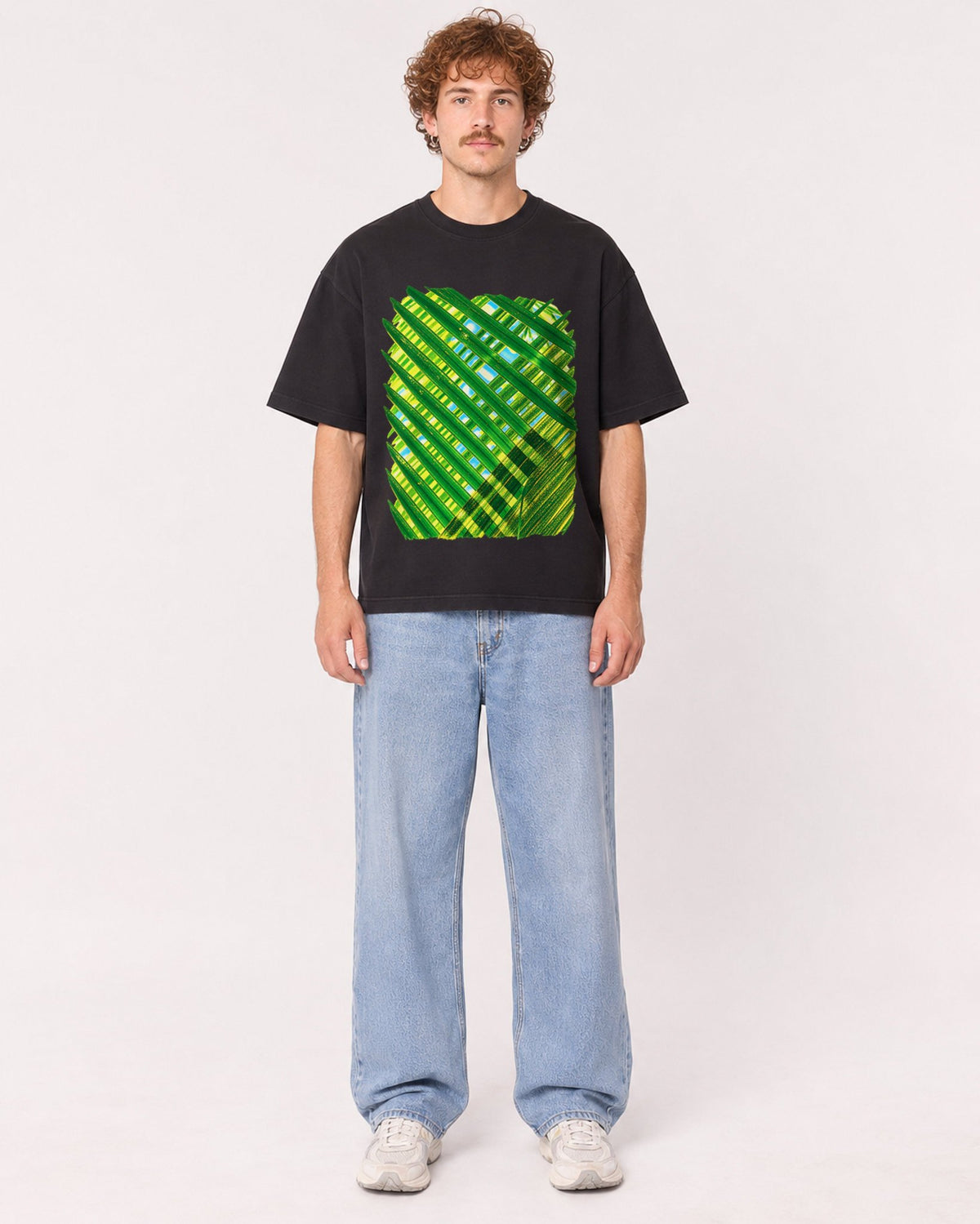 Mockup Boxy Heavyweight Tee Black male full-body 09