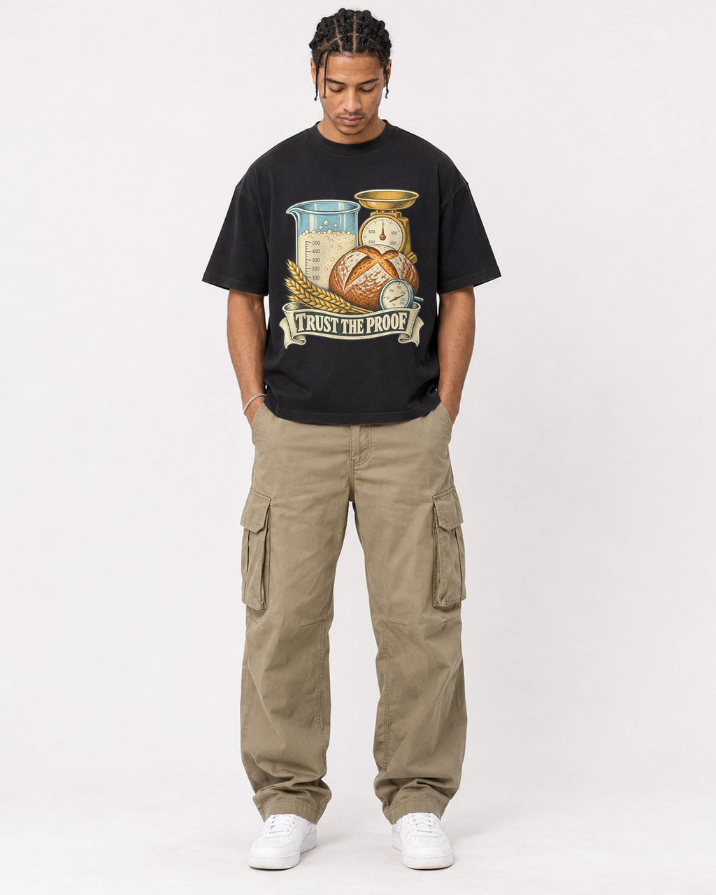 Mockup Boxy Heavyweight Tee Black male full-body 40