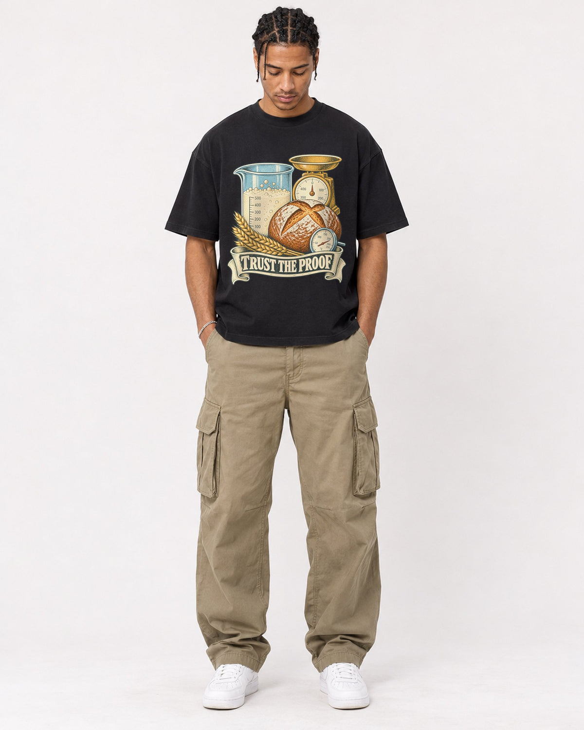 Mockup Boxy Heavyweight Tee Black male full-body 40