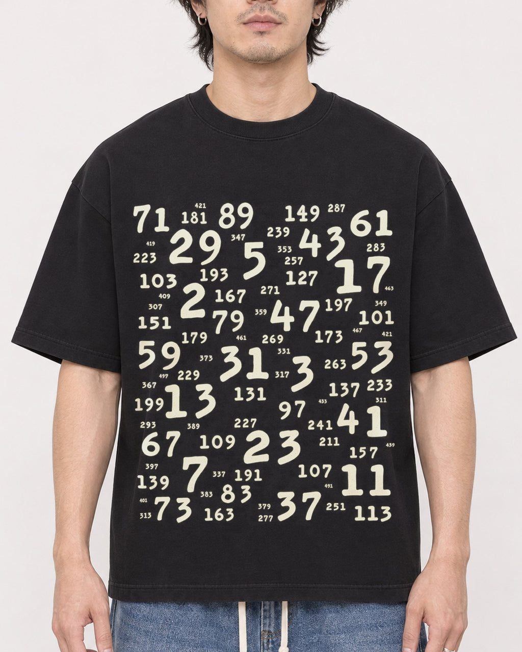 Mockup Boxy Heavyweight Tee Black male close-up 03