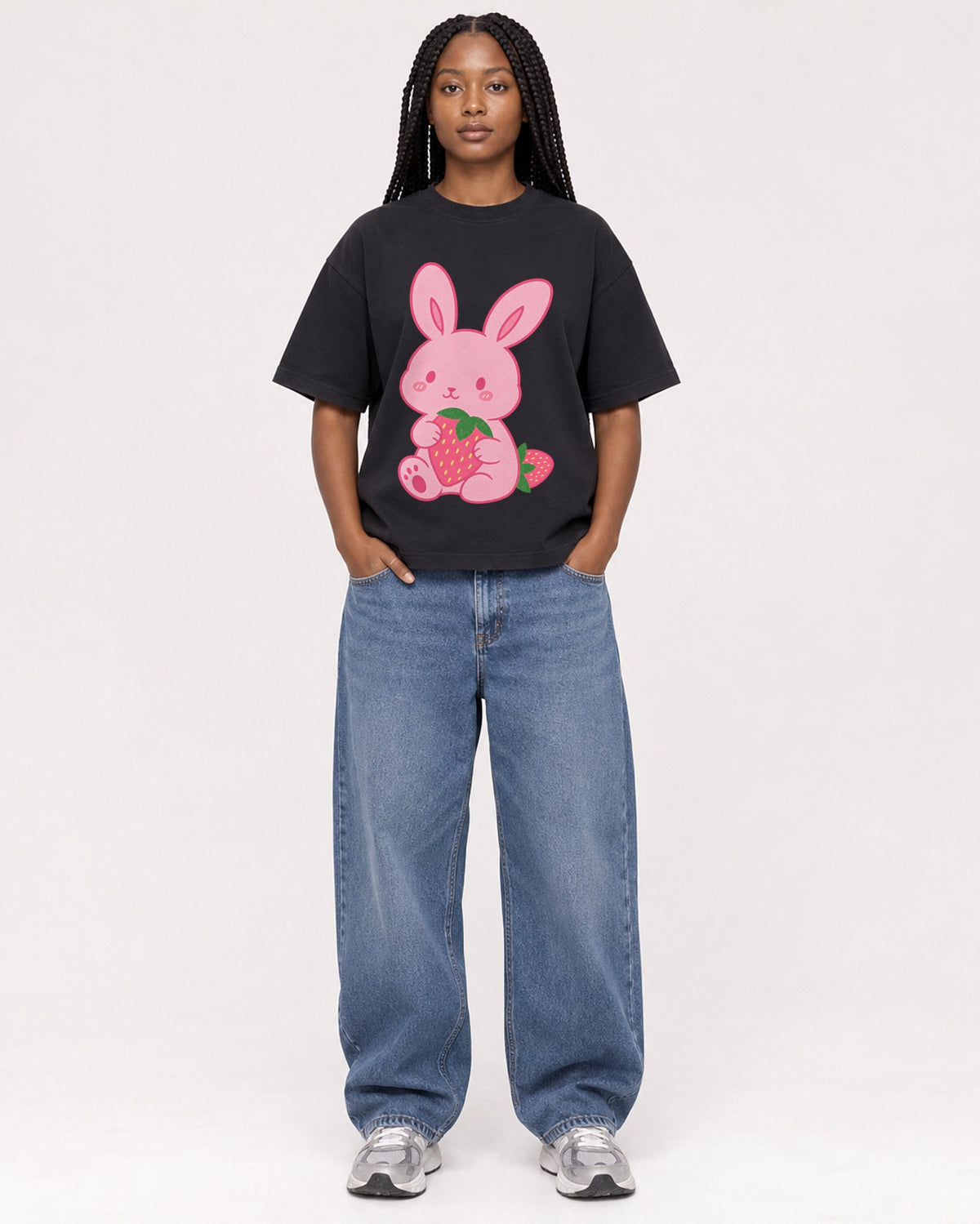 Mockup Boxy Heavyweight Tee Black female full-body 04