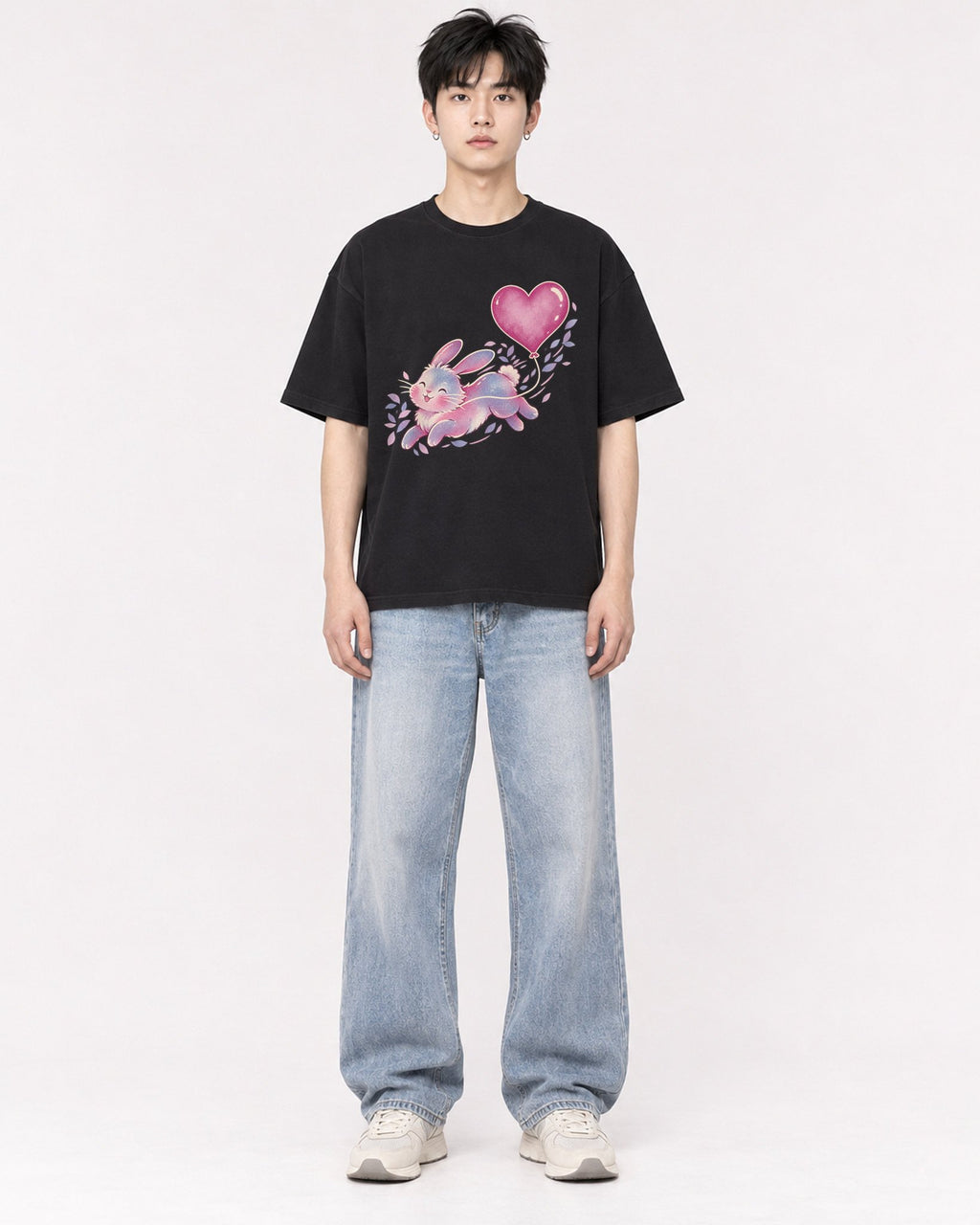 Mockup Boxy Heavyweight Tee Black male full-body 01
