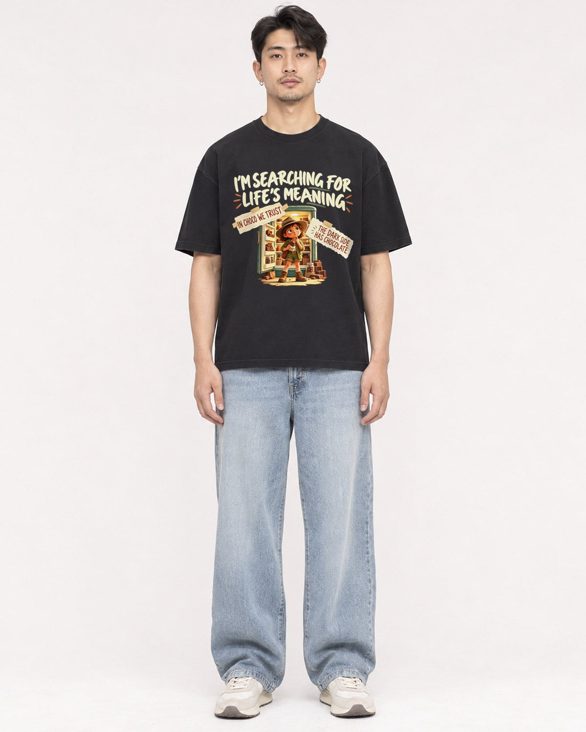 Mockup Boxy Heavyweight Tee Black male full-body 13