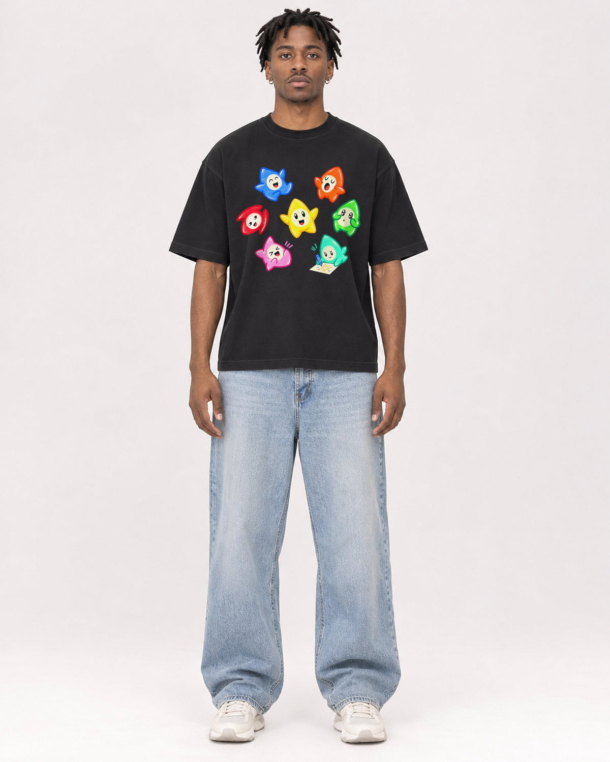 Mockup Boxy Heavyweight Tee Black male full-body 05