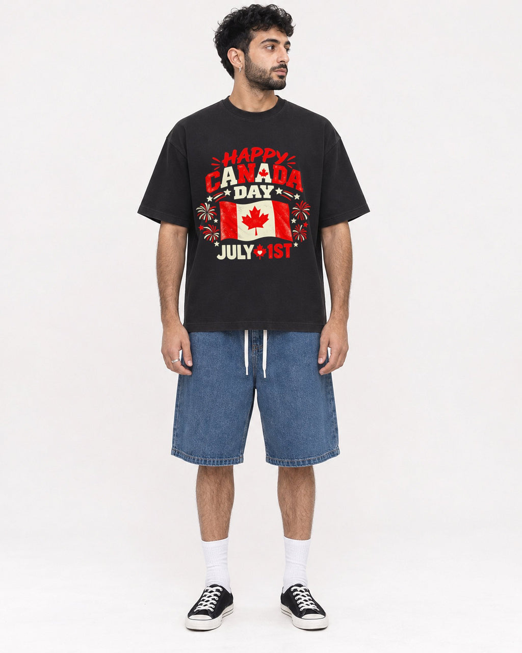 Mockup Boxy Heavyweight Tee Black male full-body 07