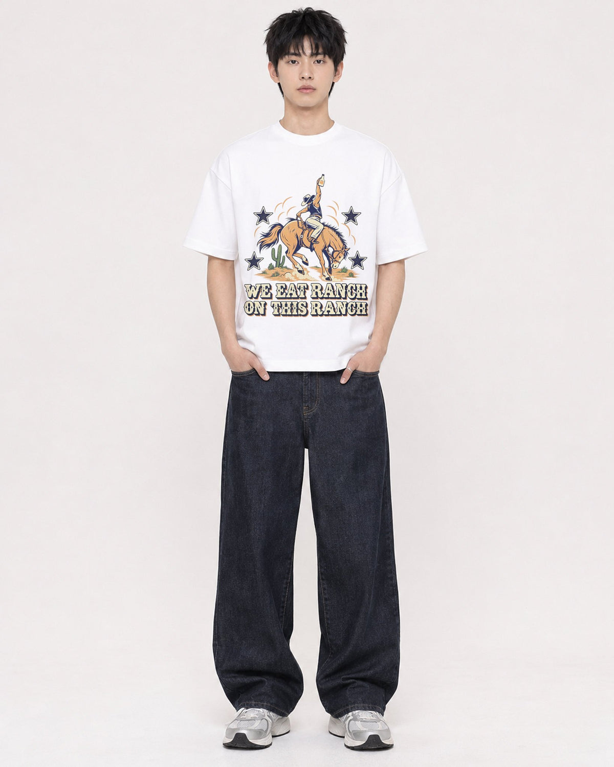 Mockup Boxy Heavyweight Tee White male full-body 01