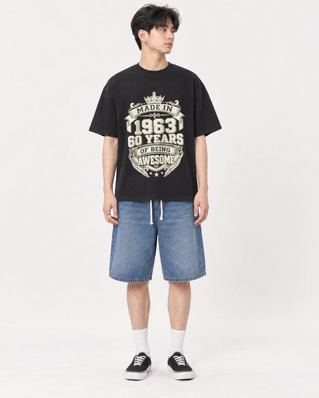 Mockup Boxy Heavyweight Tee Black male full-body 31