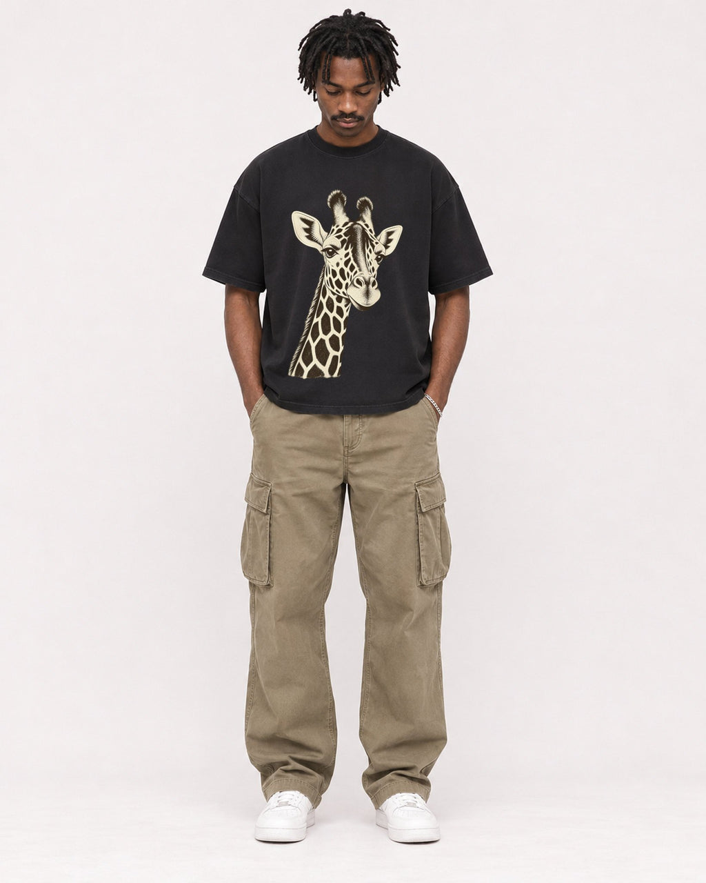 Mockup Boxy Heavyweight Tee Black male full-body 04