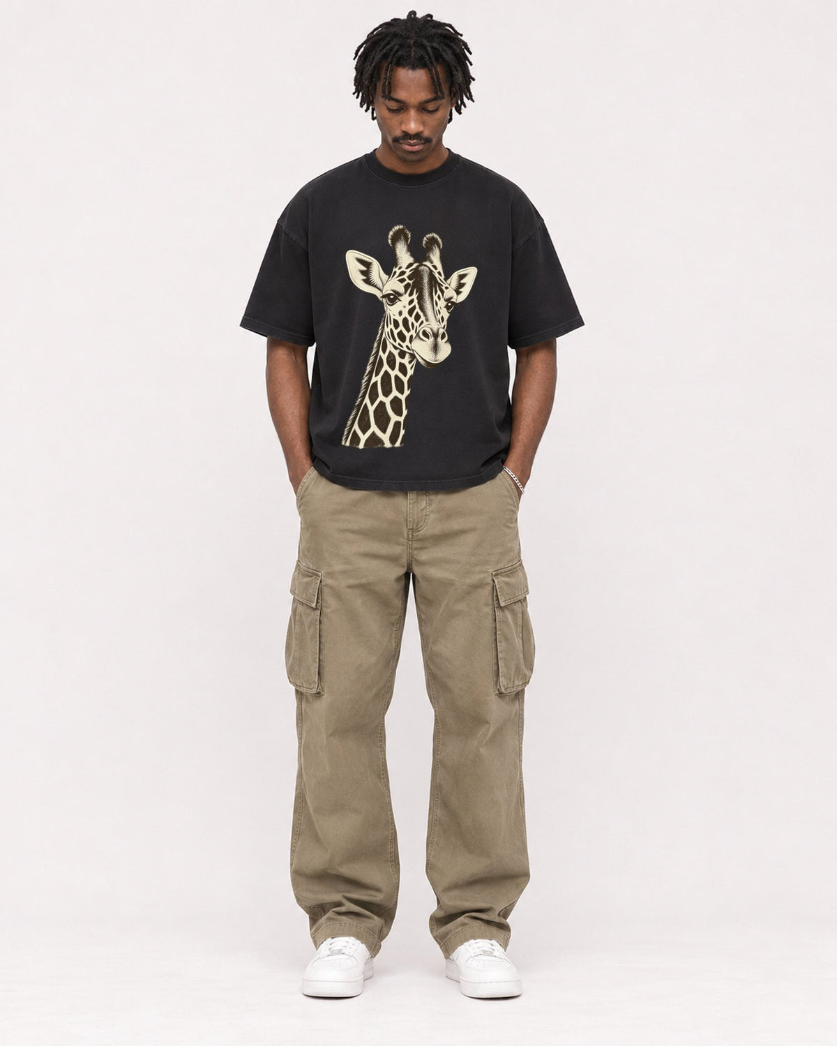 Mockup Boxy Heavyweight Tee Black male full-body 04