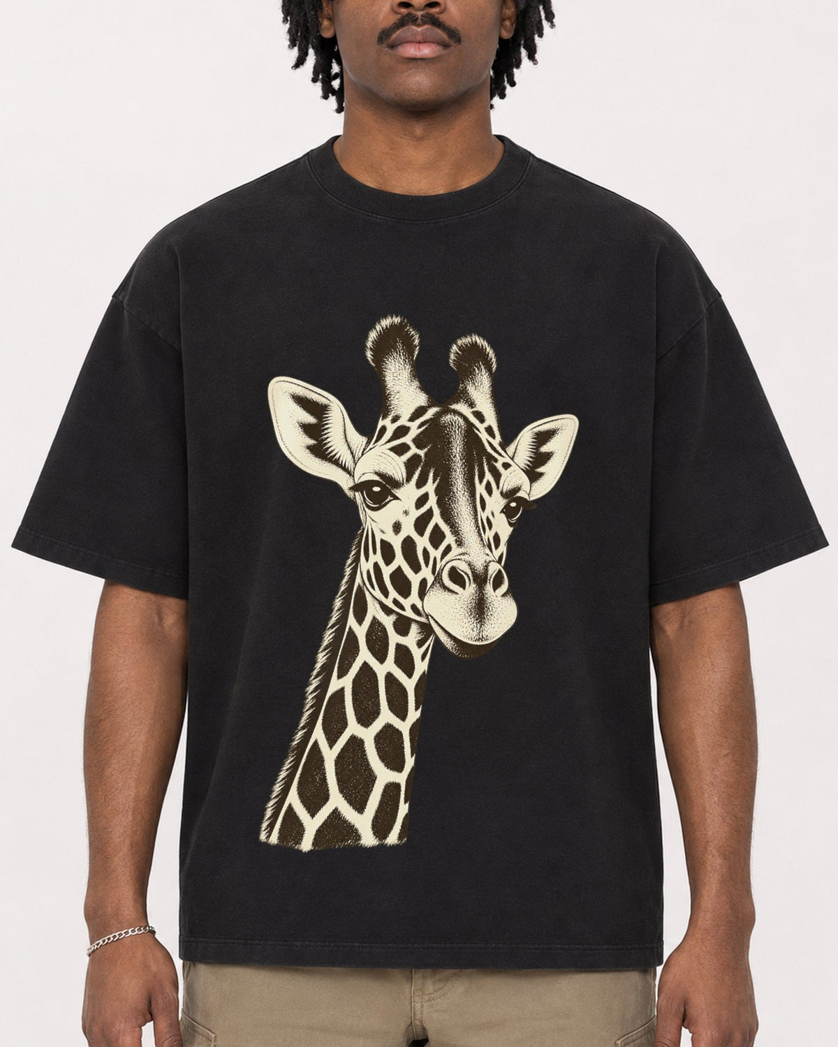 Mockup Boxy Heavyweight Tee Black male close-up 04