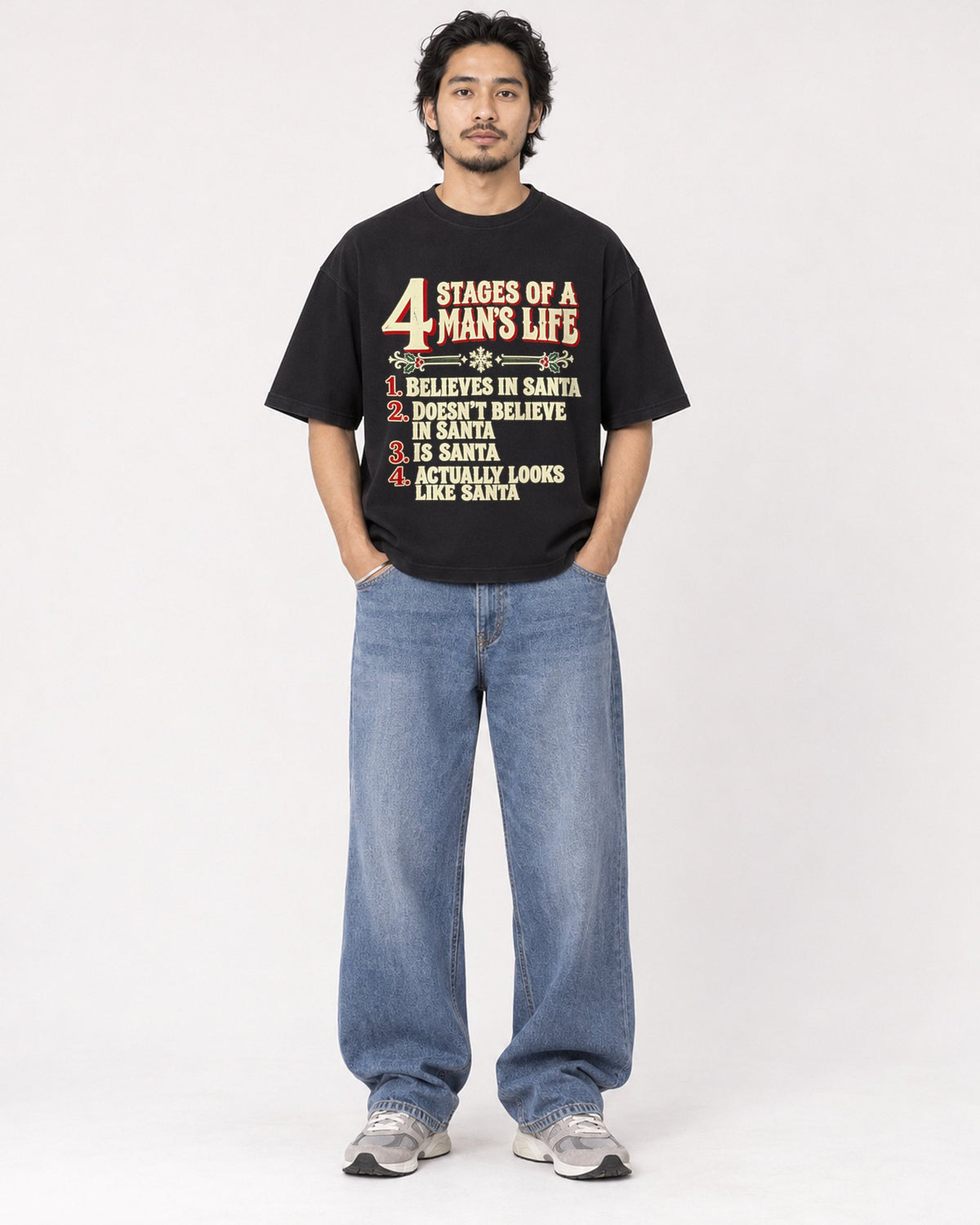 Mockup Boxy Heavyweight Tee Black male full-body 22