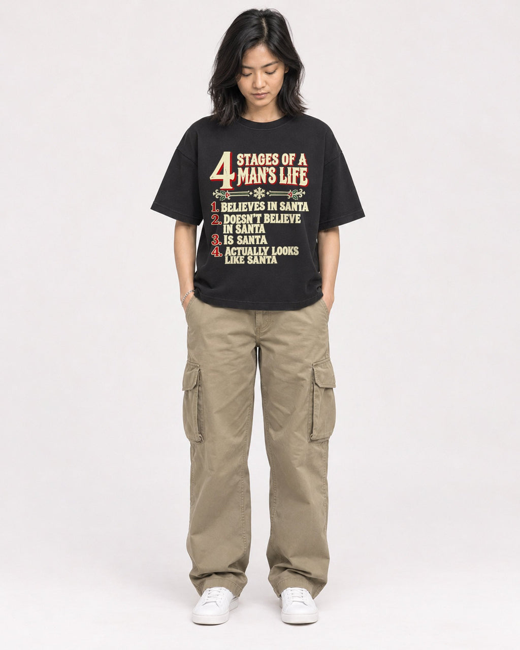 Mockup Boxy Heavyweight Tee Black female full-body 22