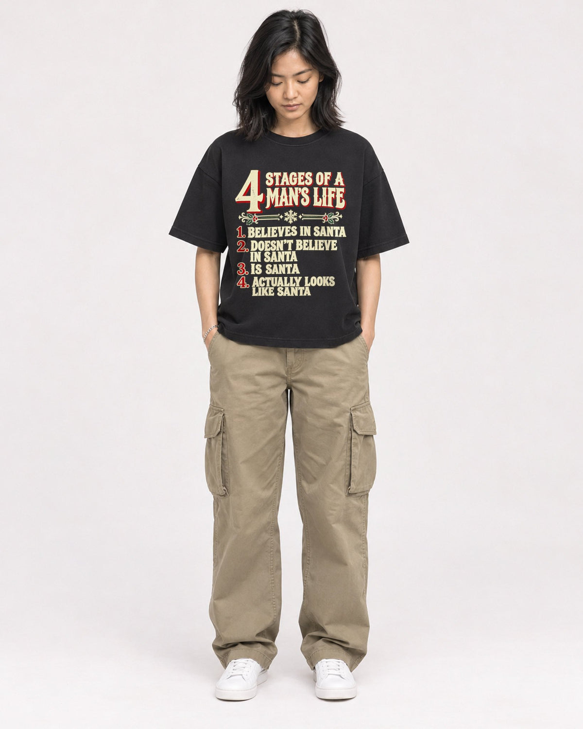 Mockup Boxy Heavyweight Tee Black female full-body 22