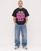 Mockup Boxy Heavyweight Tee Black male full-body 18