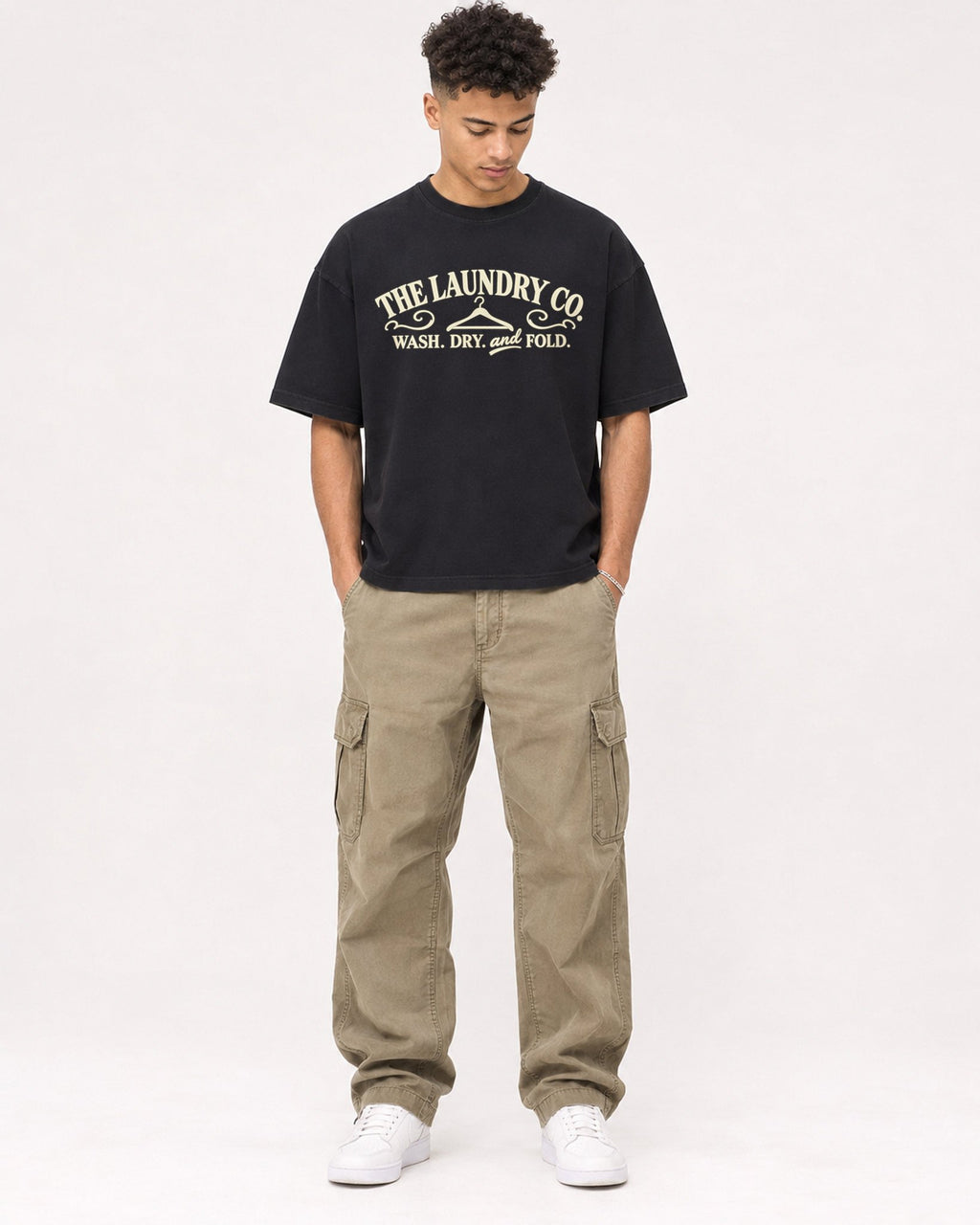 Mockup Boxy Heavyweight Tee Black male full-body 20