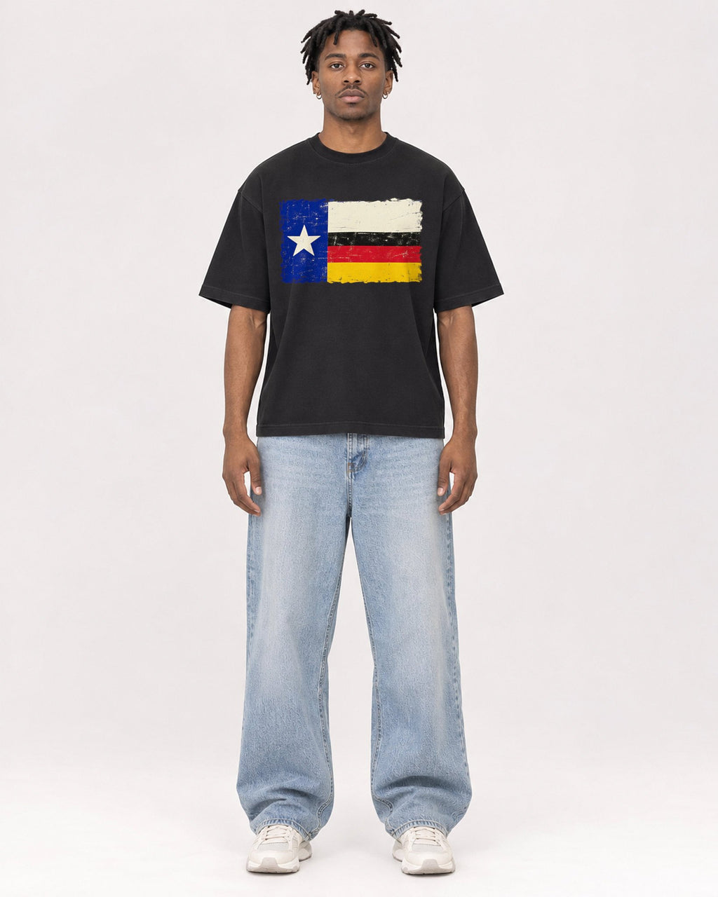 Mockup Boxy Heavyweight Tee Black male full-body 05