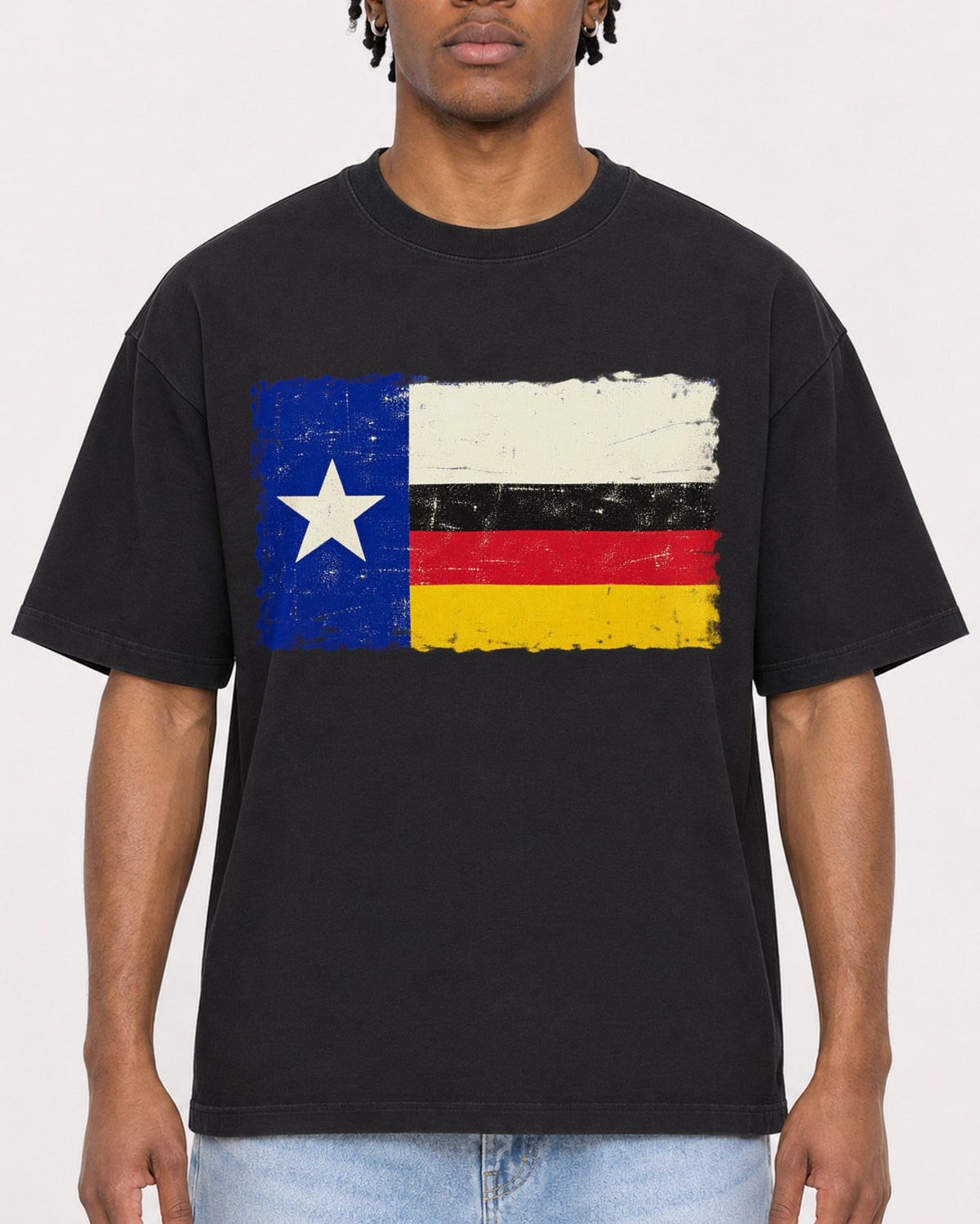 Mockup Boxy Heavyweight Tee Black male close-up 05