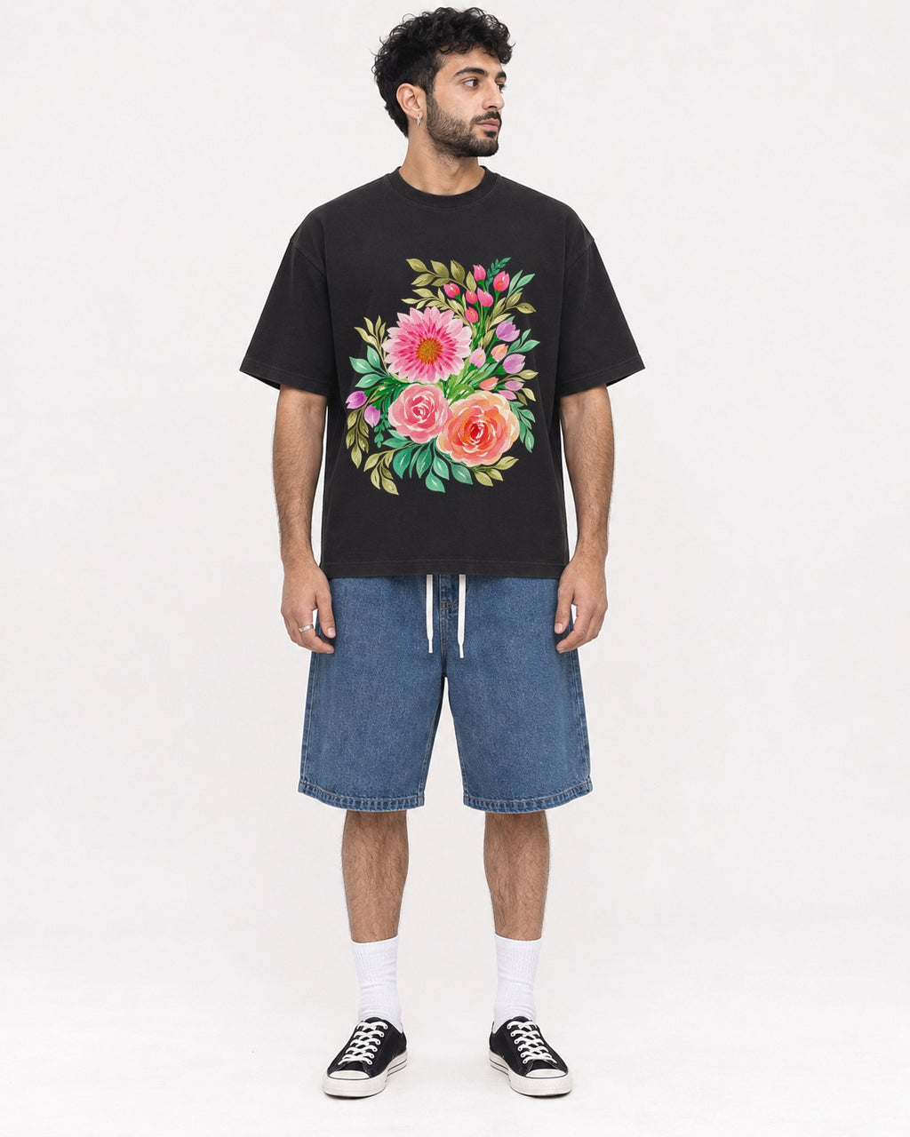 Mockup Boxy Heavyweight Tee Black male full-body 07