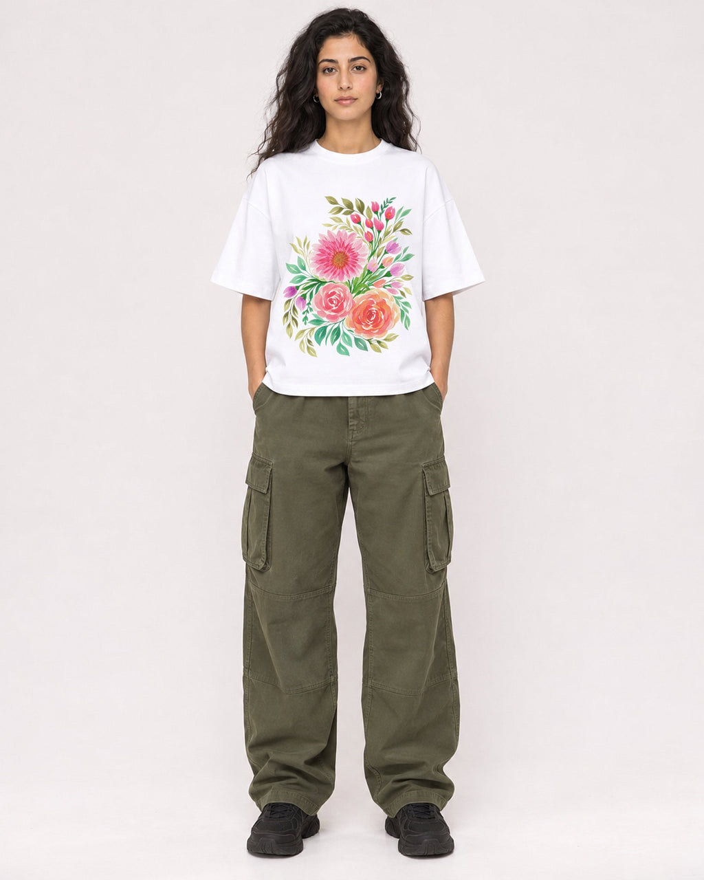 Mockup Boxy Heavyweight Tee White female full-body 07