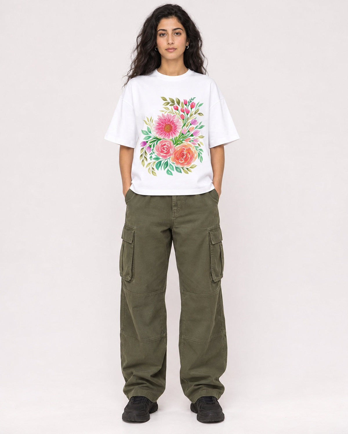 Mockup Boxy Heavyweight Tee White female full-body 07