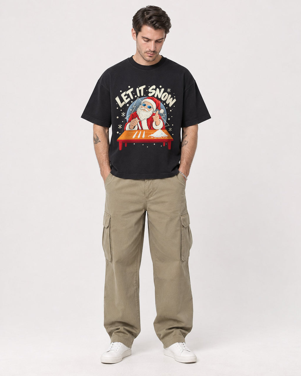 Mockup Boxy Heavyweight Tee Black male full-body 48