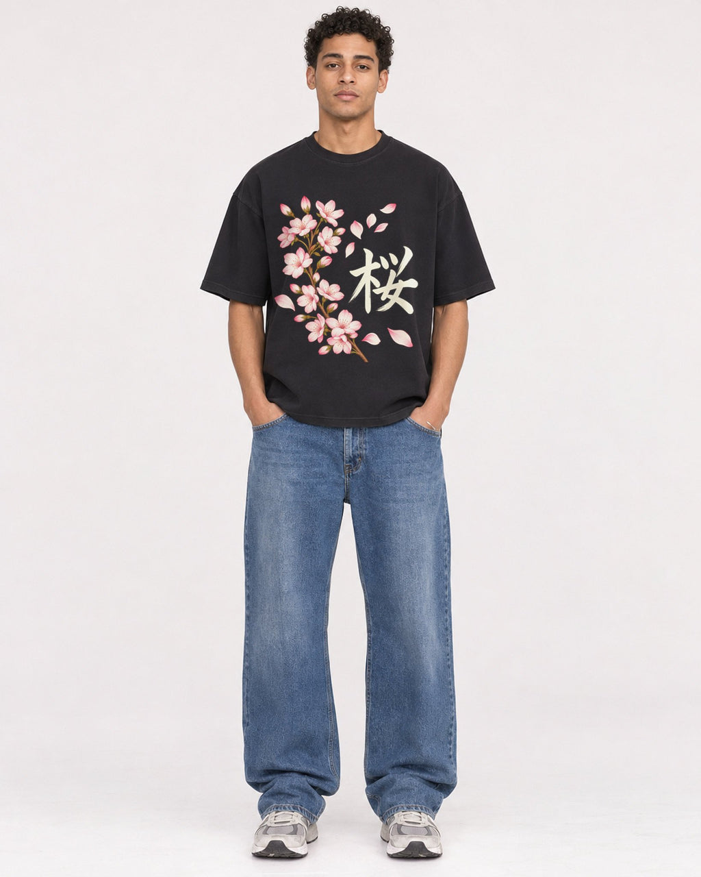 Mockup Boxy Heavyweight Tee Black male full-body 10