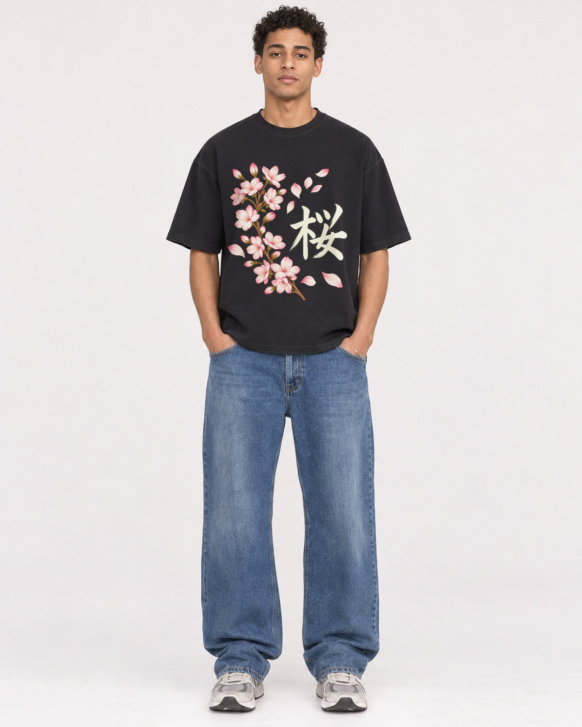 Mockup Boxy Heavyweight Tee Black male full-body 10