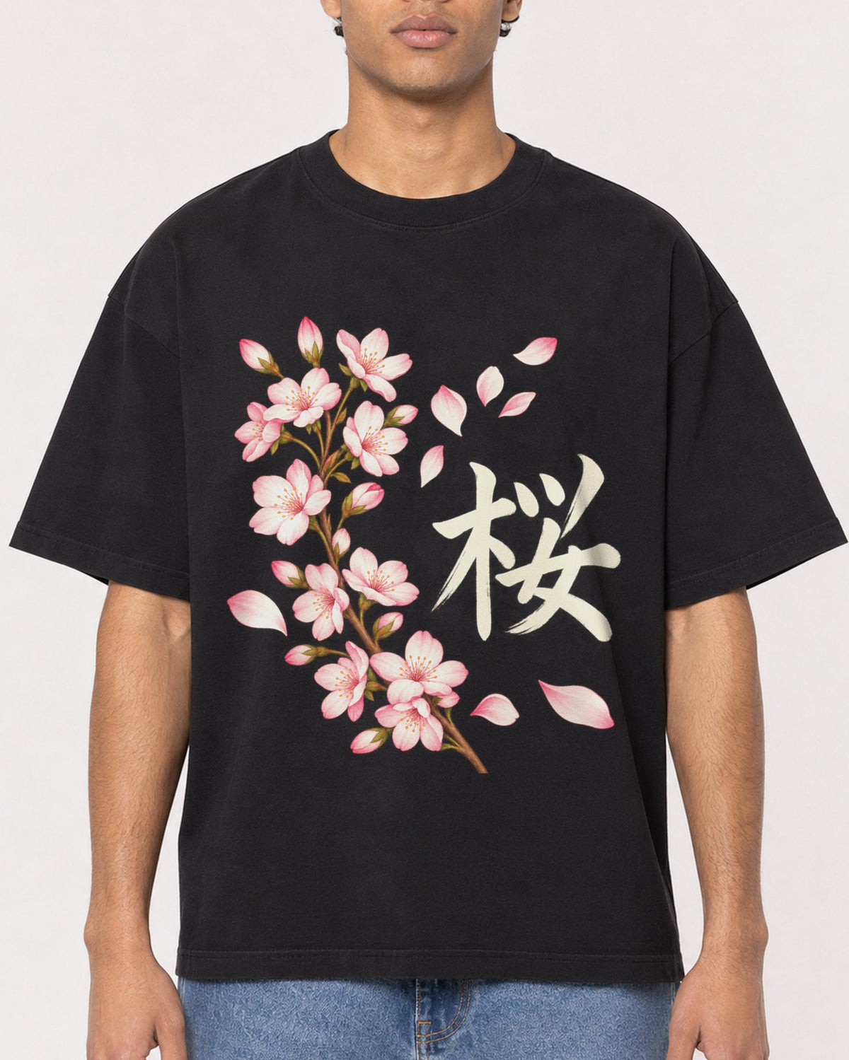 Mockup Boxy Heavyweight Tee Black male close-up 10