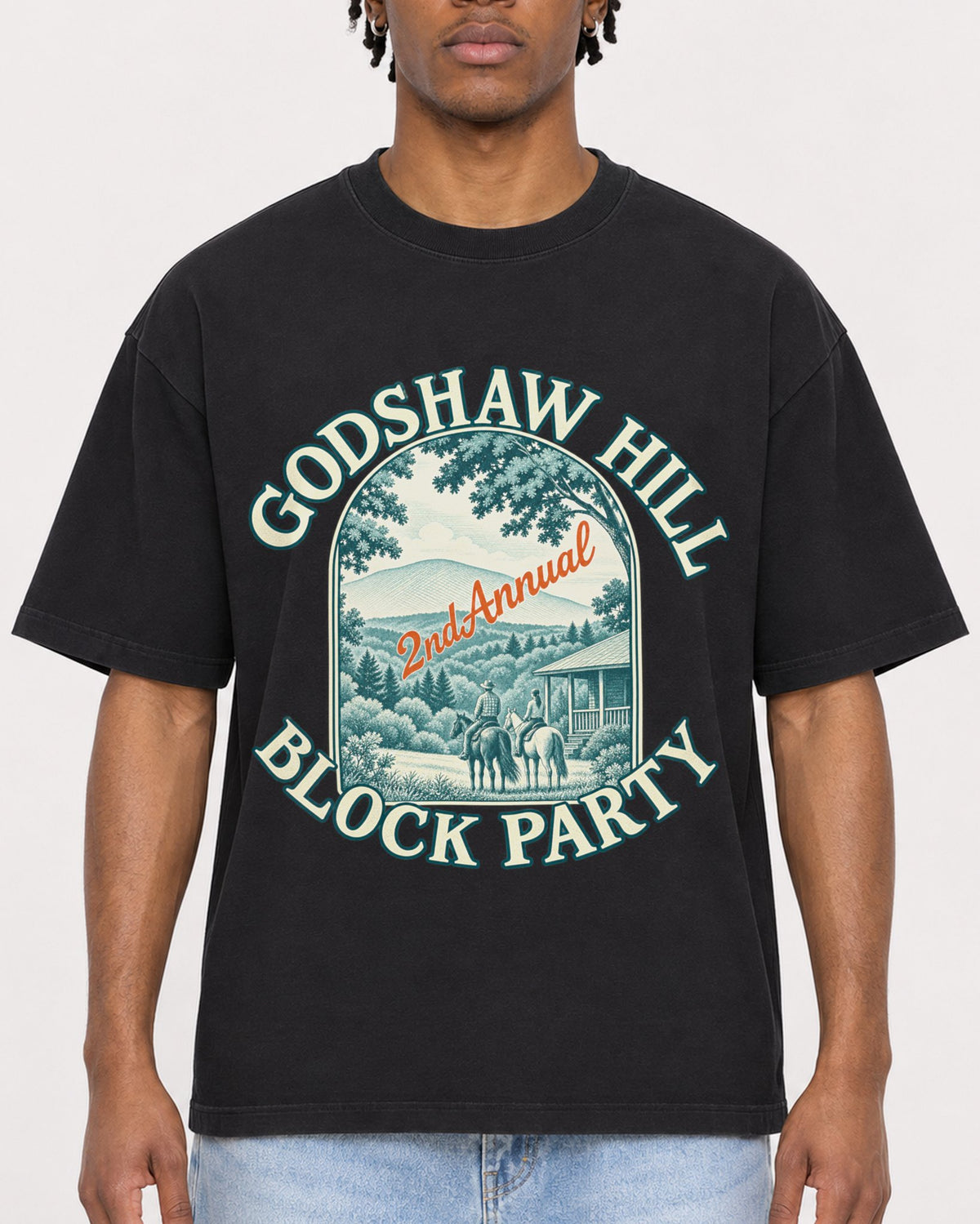 Mockup Boxy Heavyweight Tee Black male close-up 05