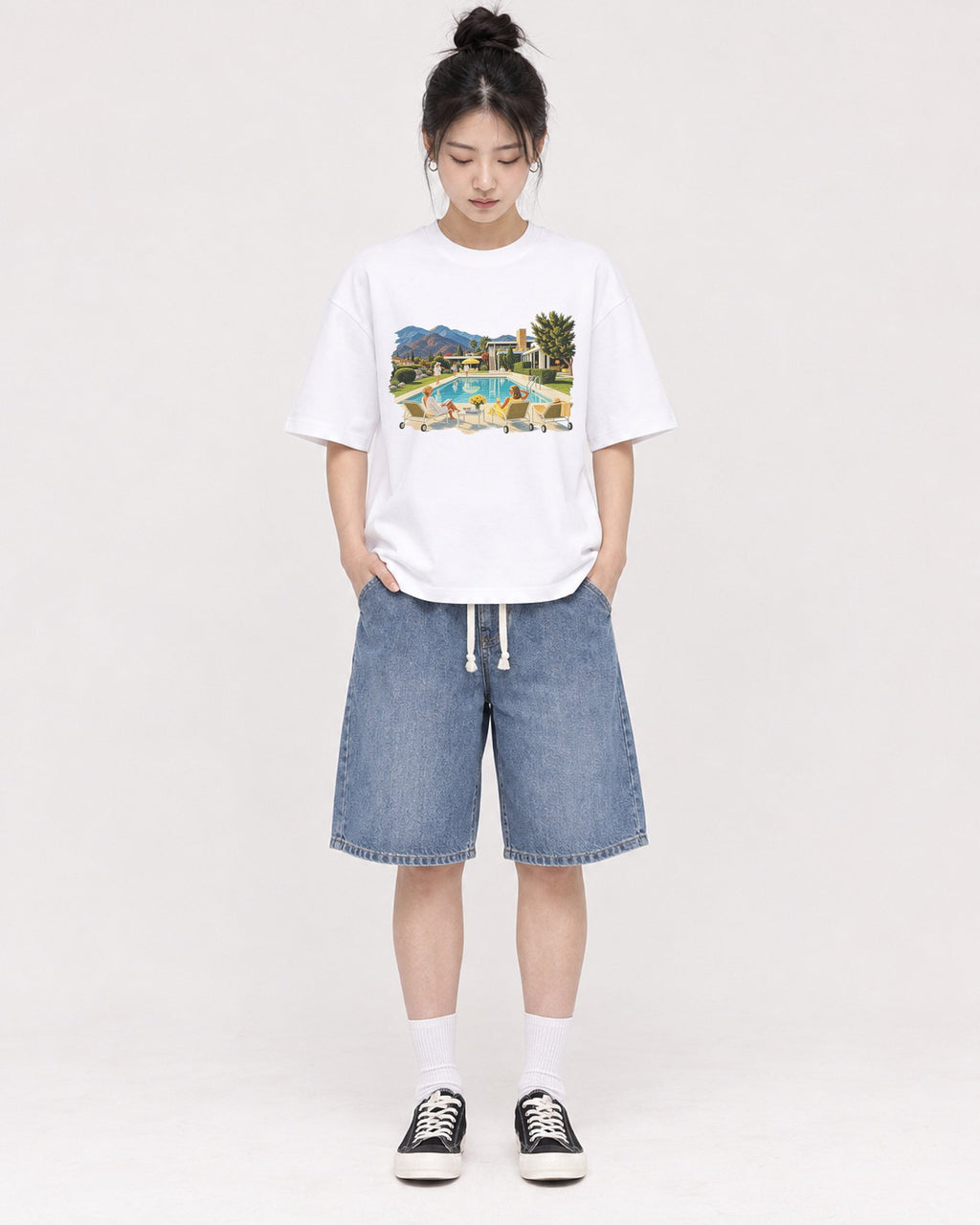 Mockup Boxy Heavyweight Tee White female full-body 41