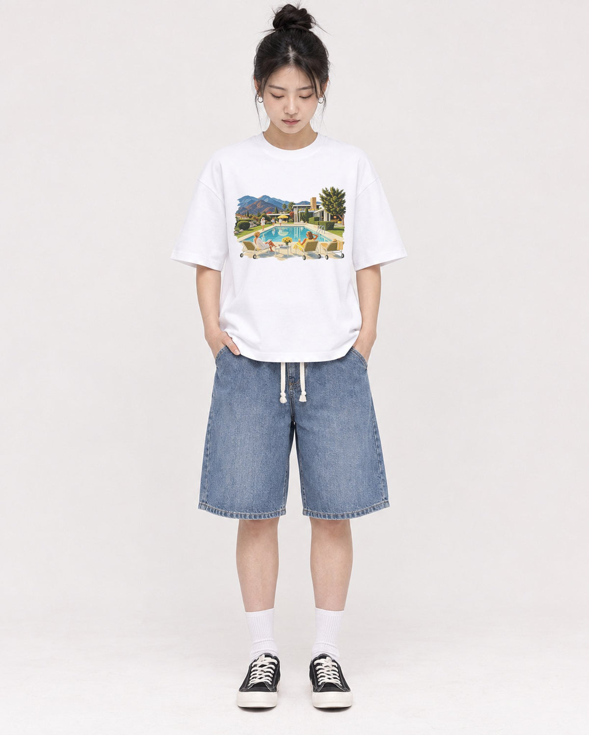 Mockup Boxy Heavyweight Tee White female full-body 41