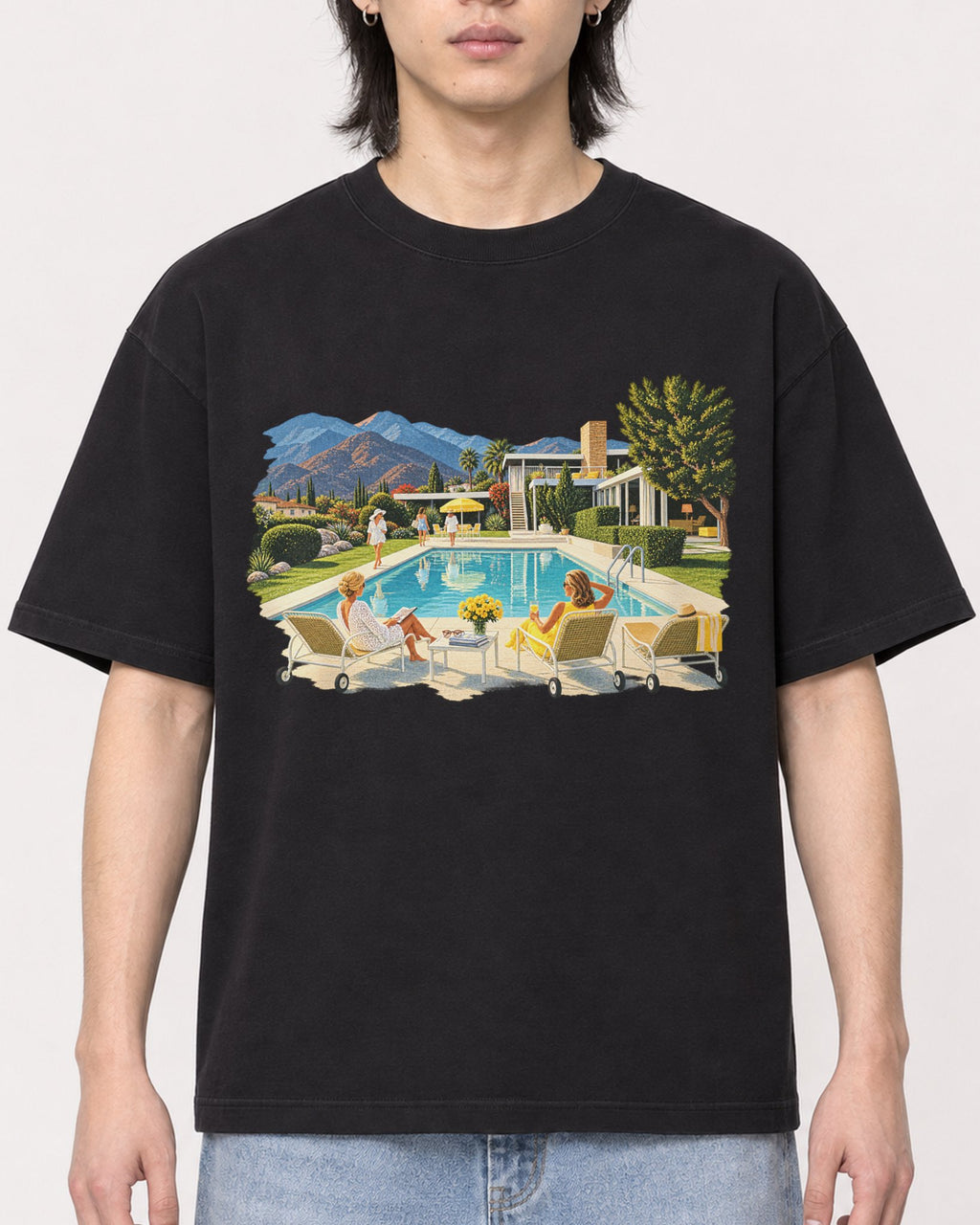 Mockup Boxy Heavyweight Tee Black male close-up 41