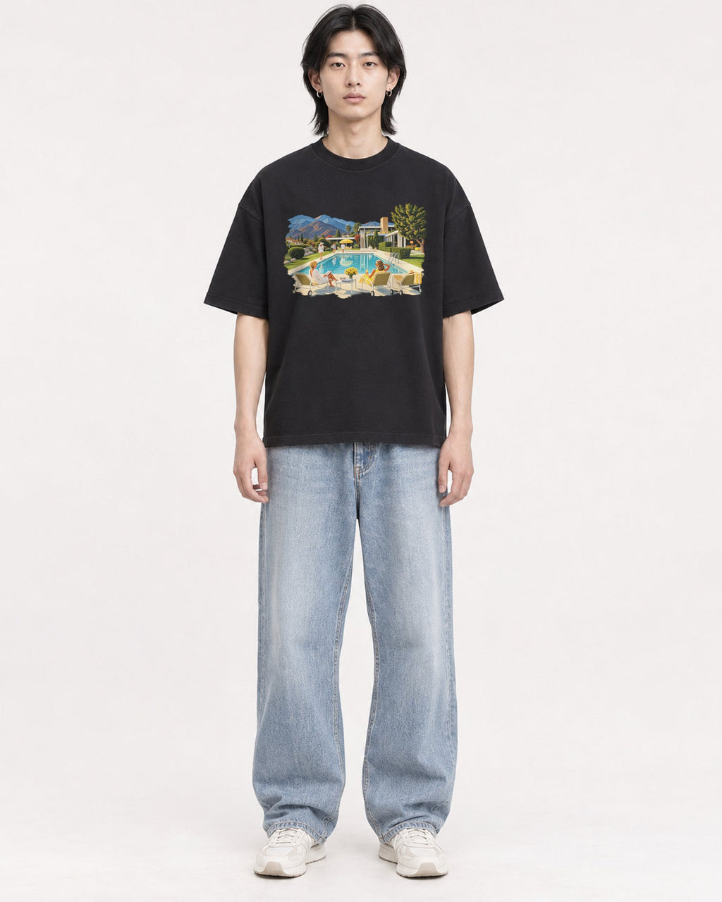 Mockup Boxy Heavyweight Tee Black male full-body 41