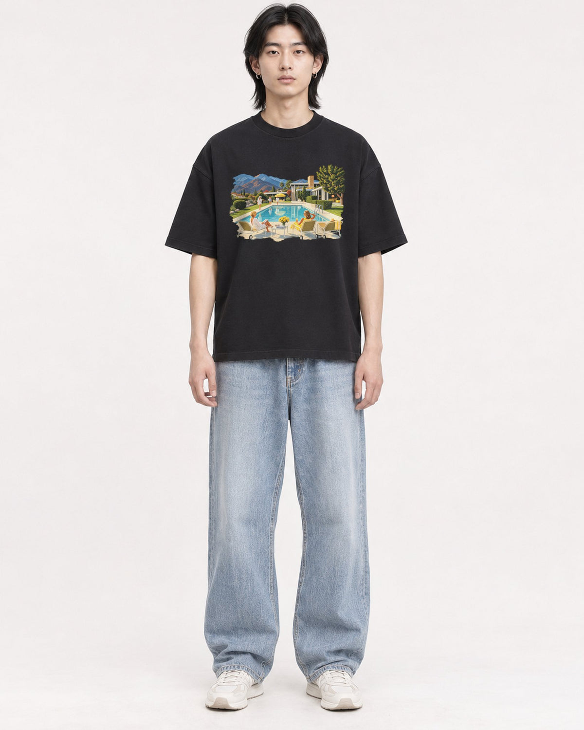Mockup Boxy Heavyweight Tee Black male full-body 41