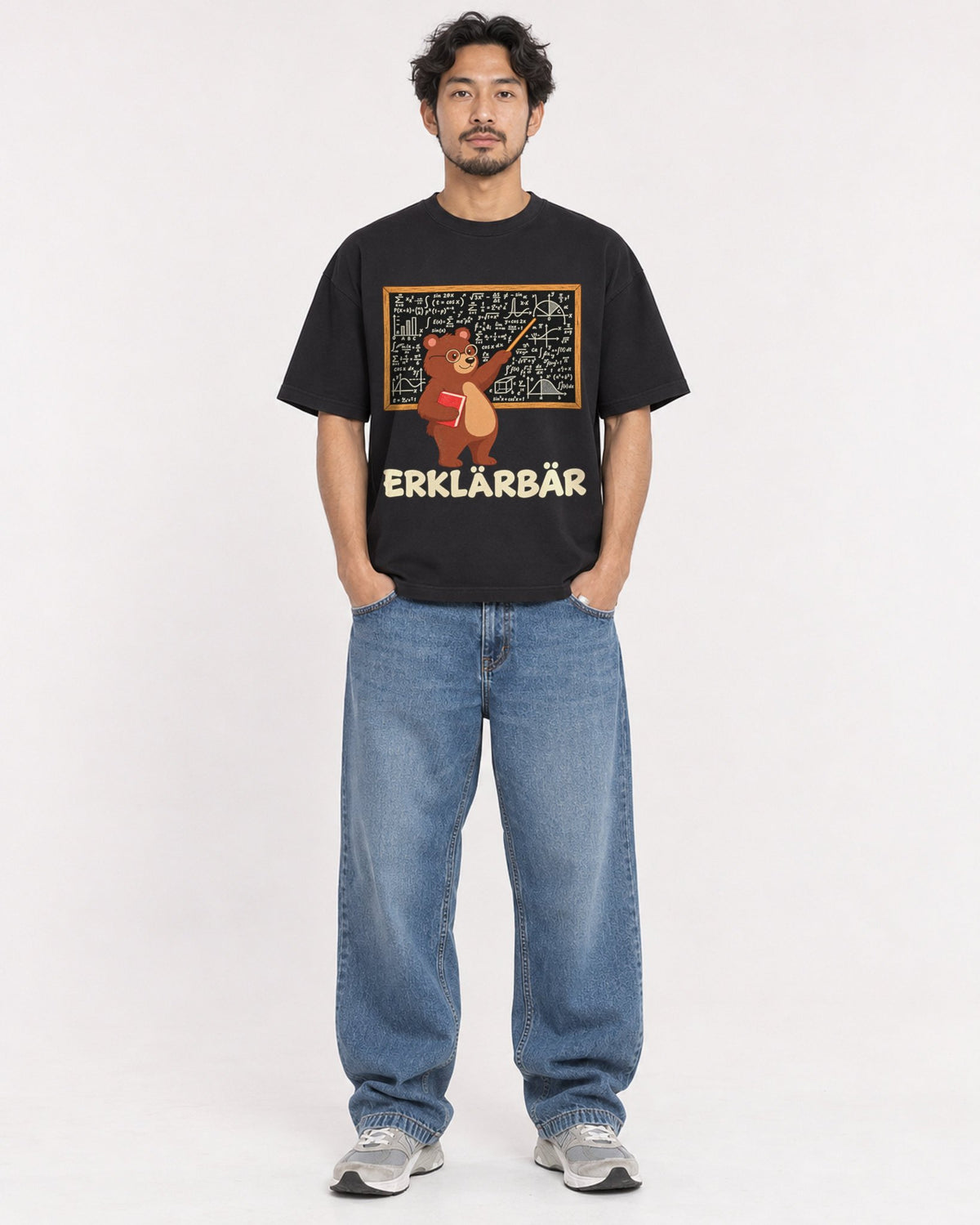 Mockup Boxy Heavyweight Tee Black male full-body 02