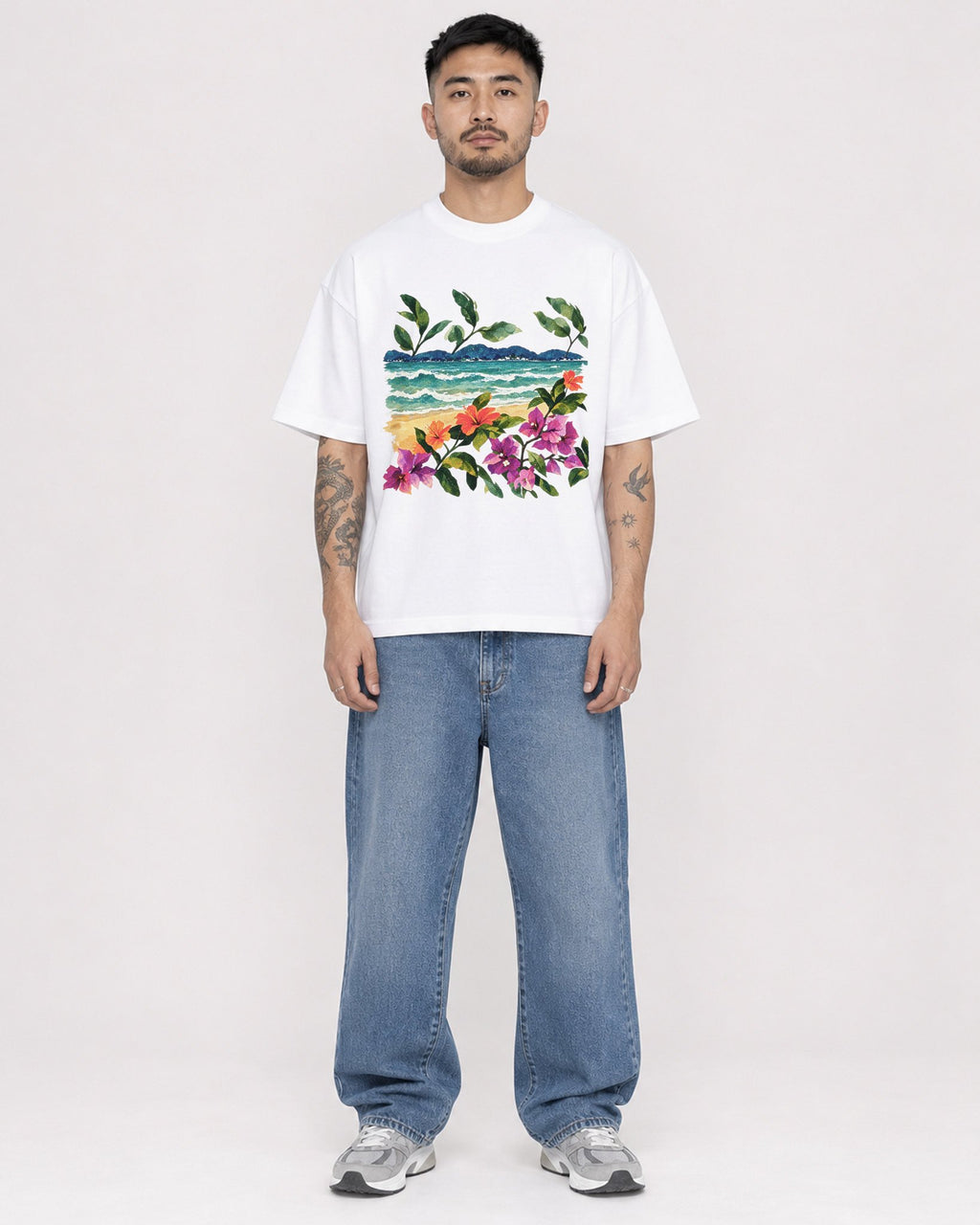 Mockup Boxy Heavyweight Tee White male full-body 12