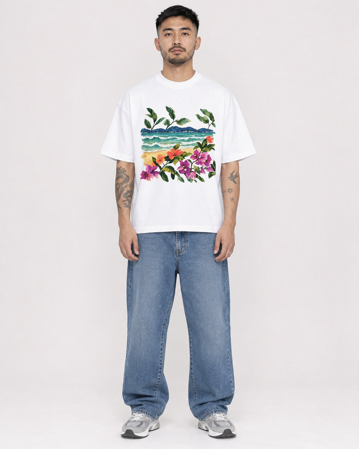 Mockup Boxy Heavyweight Tee White male full-body 12