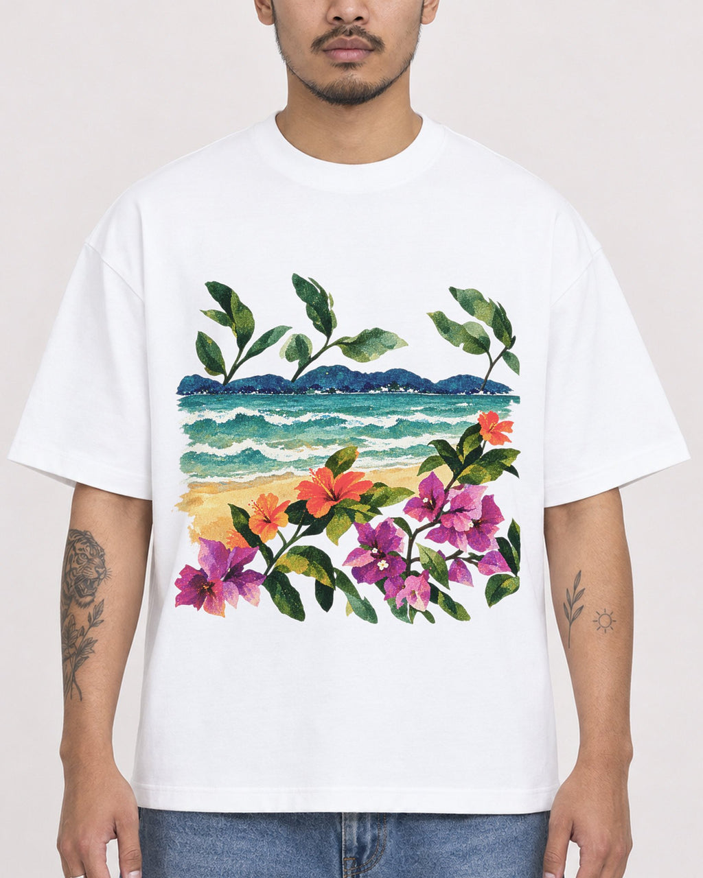 Mockup Boxy Heavyweight Tee White male close-up 12