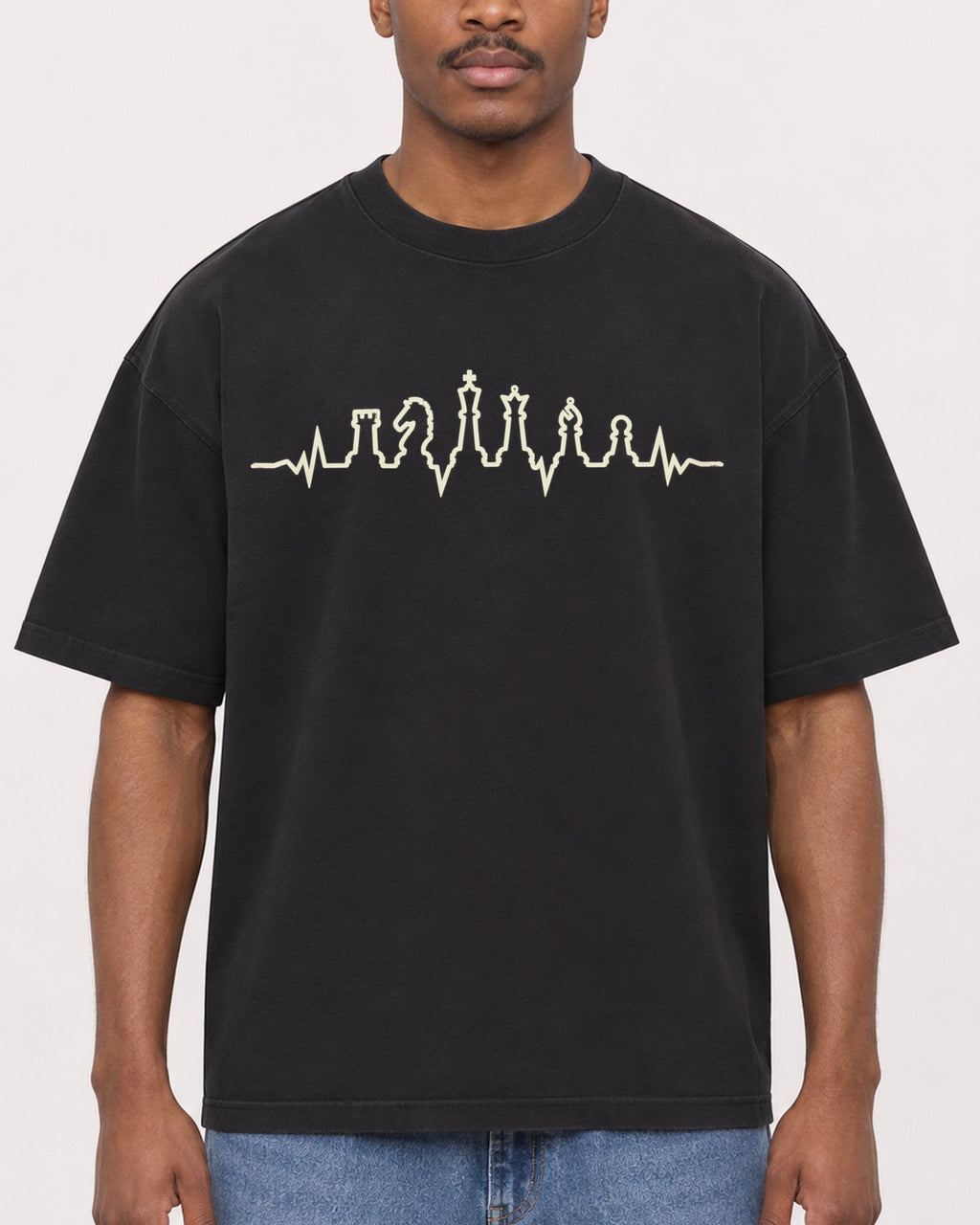 Mockup Boxy Heavyweight Tee Black male close-up 14