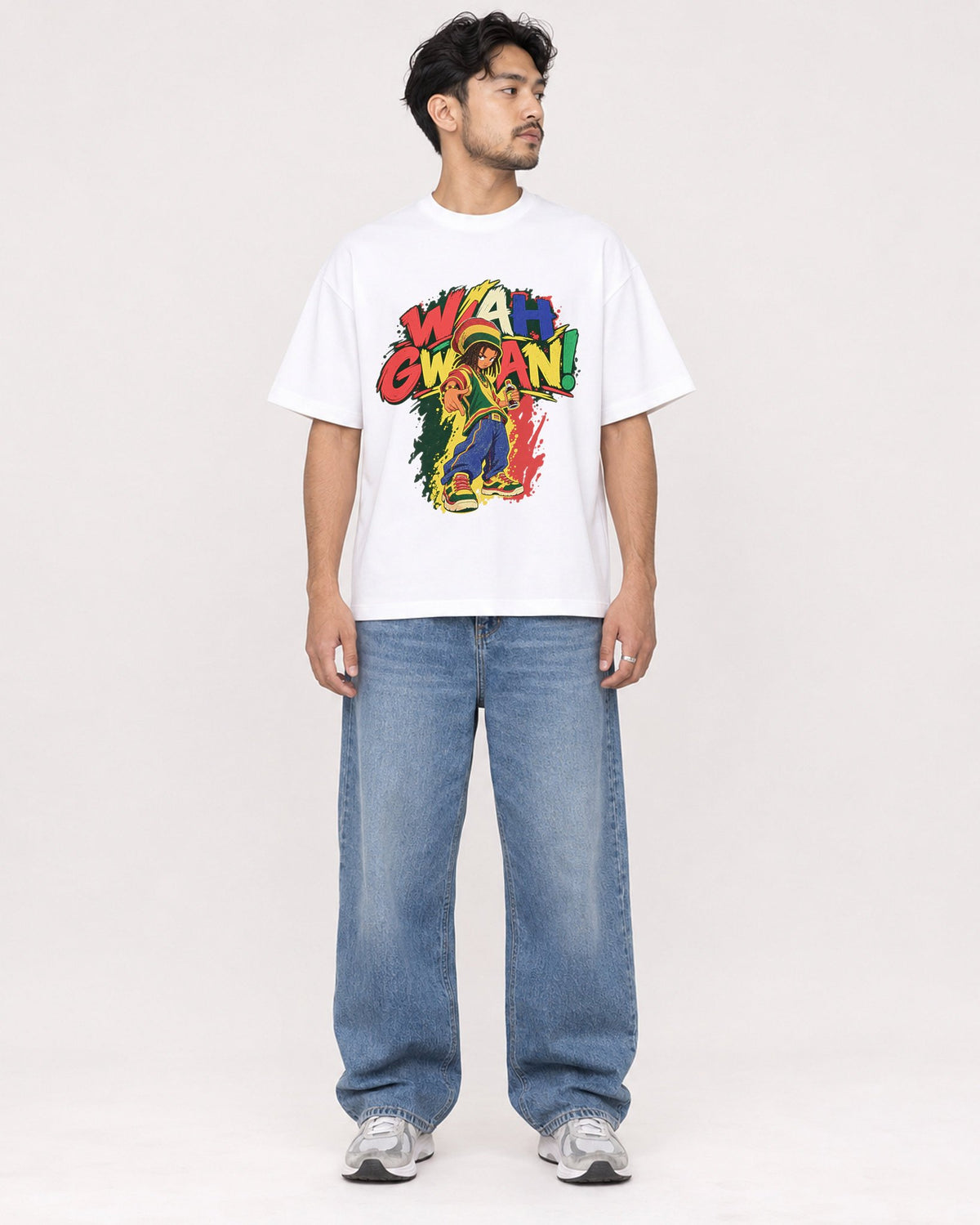 Mockup Boxy Heavyweight Tee White male full-body 02