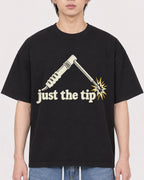 Mockup Boxy Heavyweight Tee Black male close-up 11