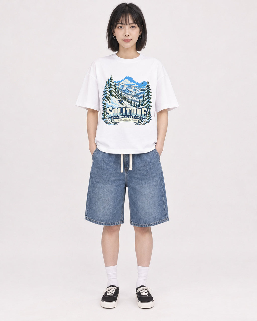 Mockup Boxy Heavyweight Tee White female full-body 11
