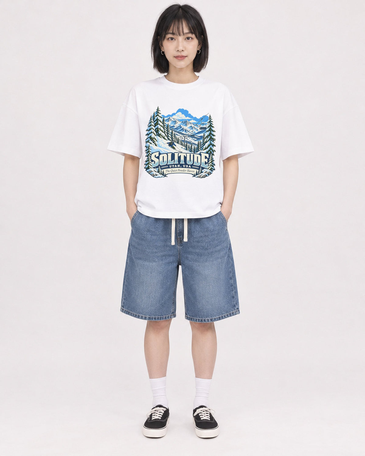 Mockup Boxy Heavyweight Tee White female full-body 11