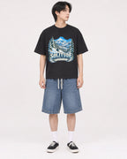 Mockup Boxy Heavyweight Tee Black male full-body 11