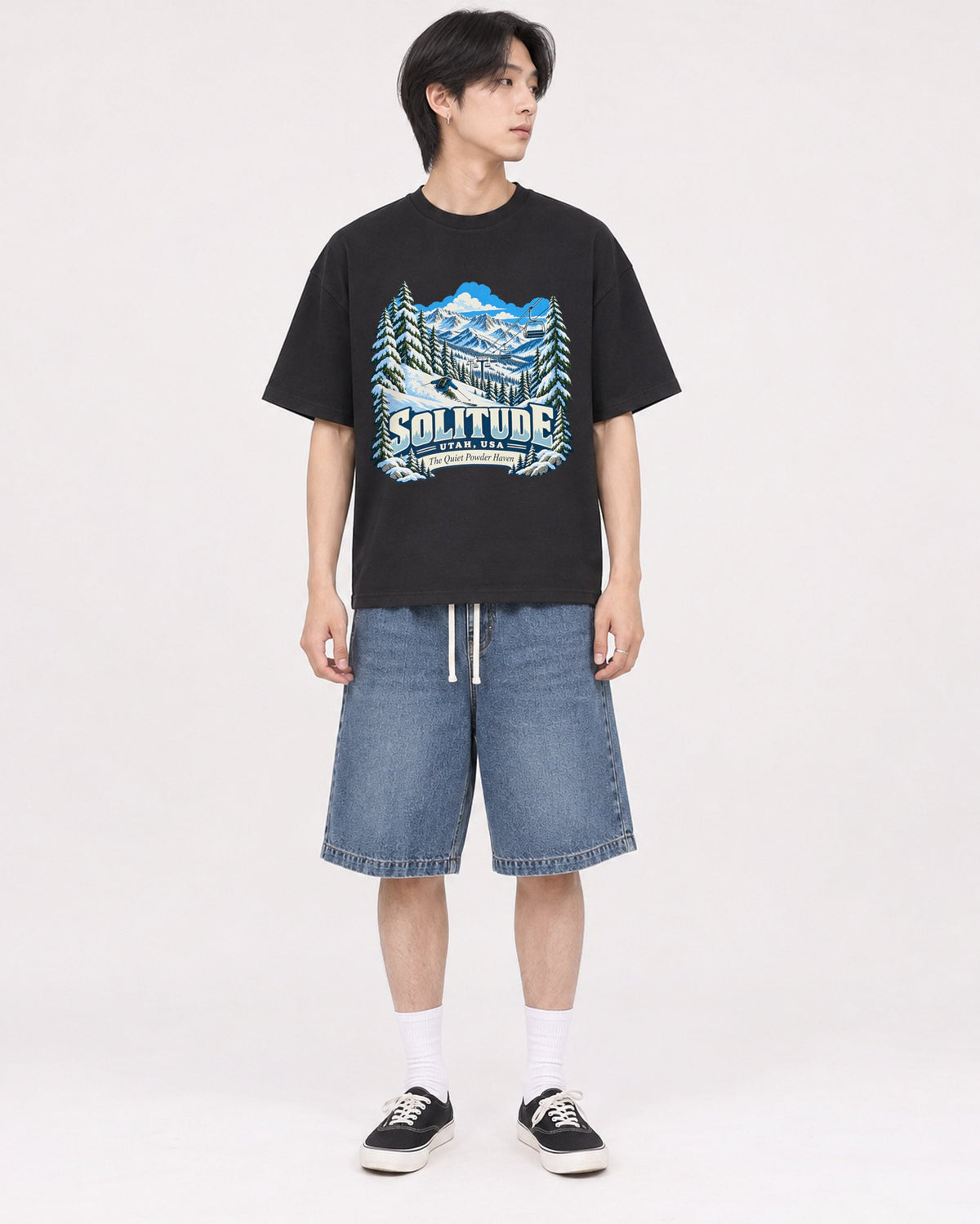 Mockup Boxy Heavyweight Tee Black male full-body 11