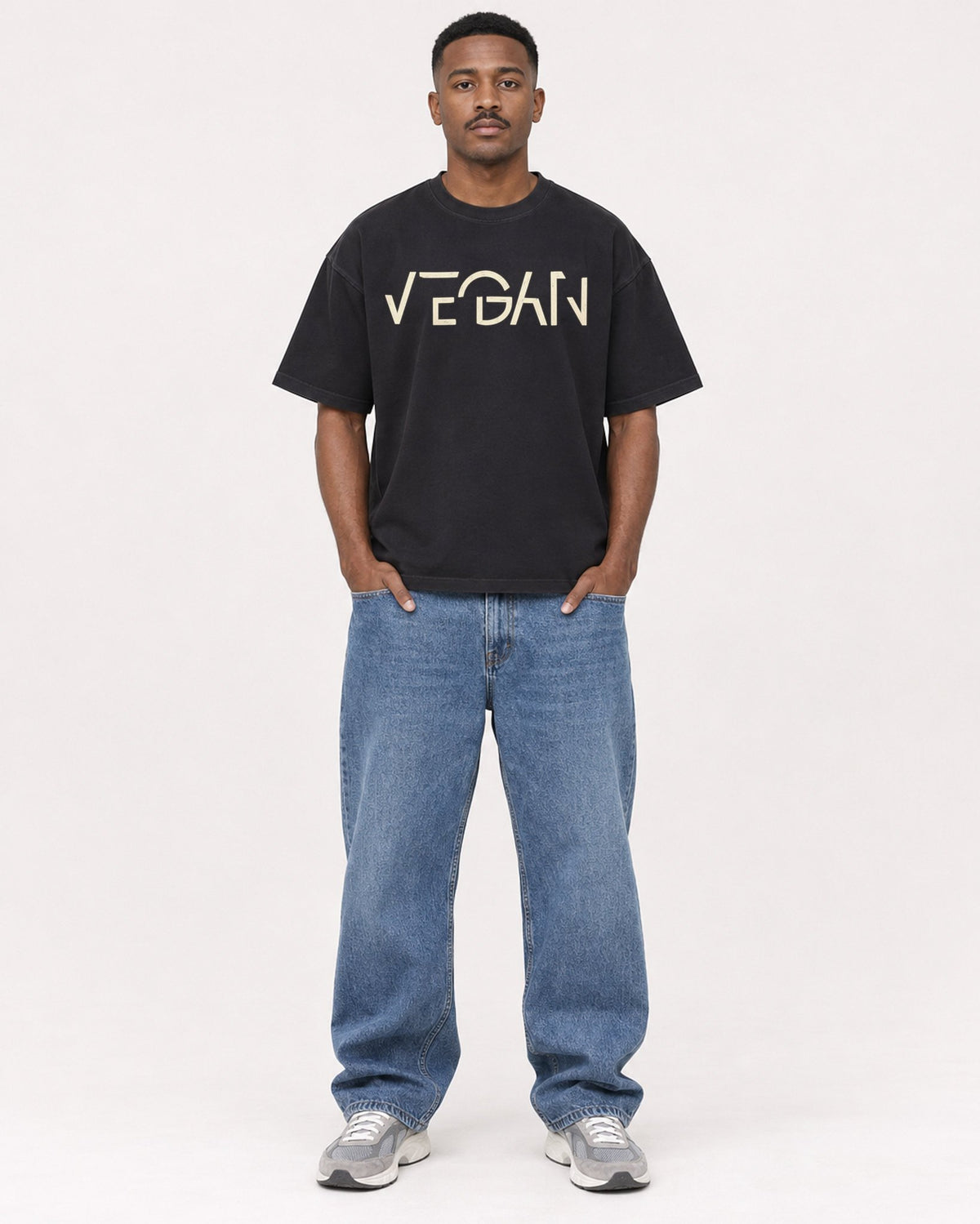 Mockup Boxy Heavyweight Tee Black male full-body 14